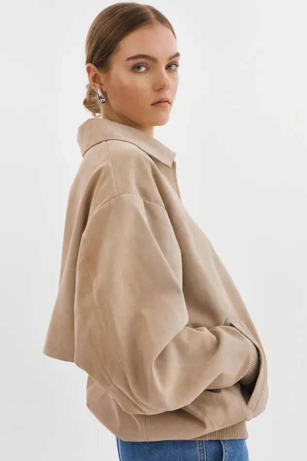 Women CADEN Oversized Suede Bomber Jacket Sand LAMARQUE Bombers