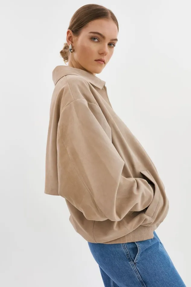 Women CADEN Oversized Suede Bomber Jacket Sand LAMARQUE Bombers