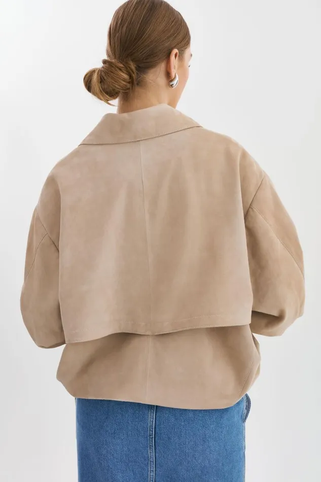 Women CADEN Oversized Suede Bomber Jacket Sand LAMARQUE Bombers