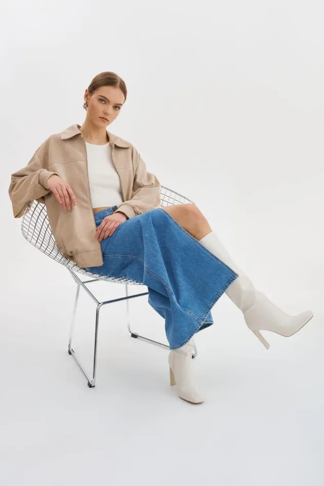 Women CADEN Oversized Suede Bomber Jacket Sand LAMARQUE Bombers