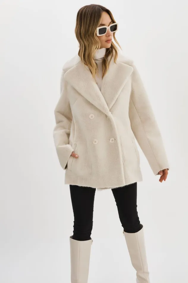 Women CAMILLE Faux Shearling Reversible Coat Ivory LAMARQUE Sherpa