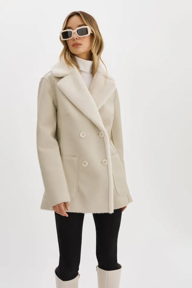 Women CAMILLE Faux Shearling Reversible Coat Ivory LAMARQUE Sherpa