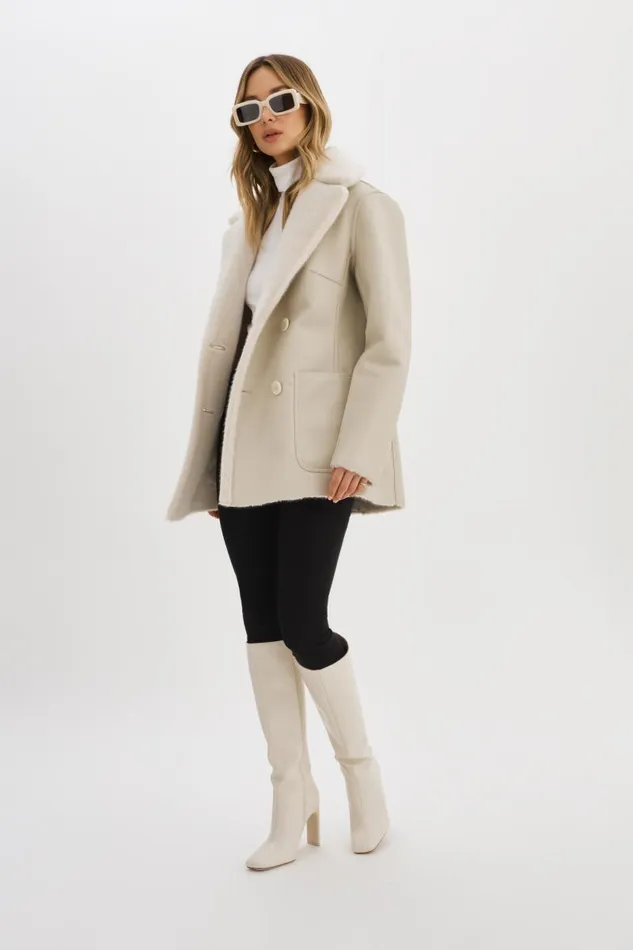 Women CAMILLE Faux Shearling Reversible Coat Ivory LAMARQUE Sherpa