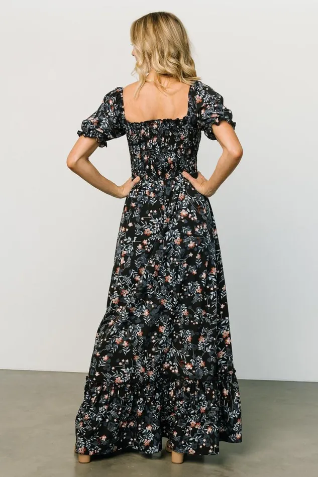 Women Capri Smocked Maxi Dress Midnight Floral Baltic Born Bump Friendly Women Capri Smocked Maxi Dress Midnight Floral Baltic Born Bump Friendly