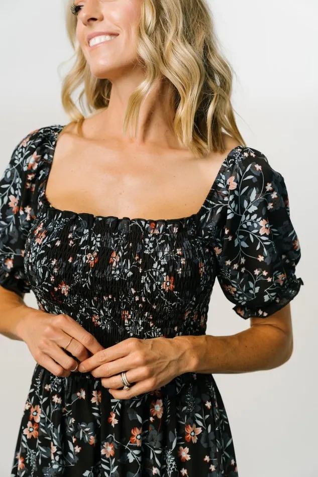 Women Capri Smocked Maxi Dress Midnight Floral Baltic Born Bump Friendly Women Capri Smocked Maxi Dress Midnight Floral Baltic Born Bump Friendly