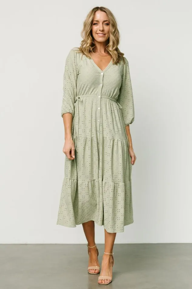 Women Carey Button Down Tiered Dress Light Sage Baltic Born Midi Dresses