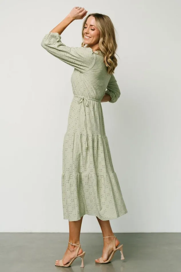 Women Carey Button Down Tiered Dress Light Sage Baltic Born Midi Dresses