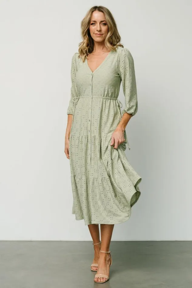 Women Carey Button Down Tiered Dress Light Sage Baltic Born Midi Dresses