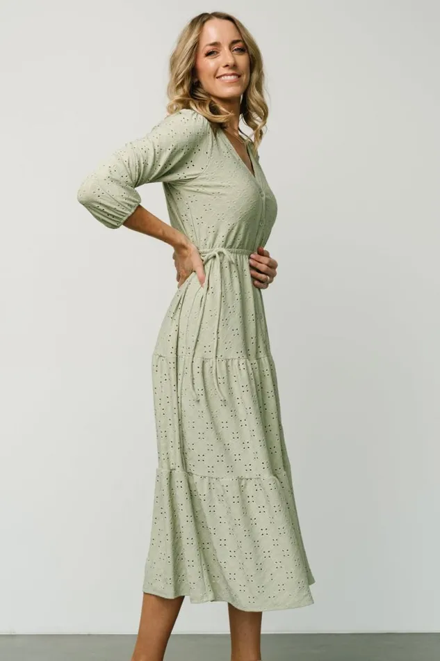 Women Carey Button Down Tiered Dress Light Sage Baltic Born Midi Dresses