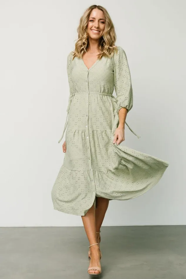 Women Carey Button Down Tiered Dress Light Sage Baltic Born Midi Dresses