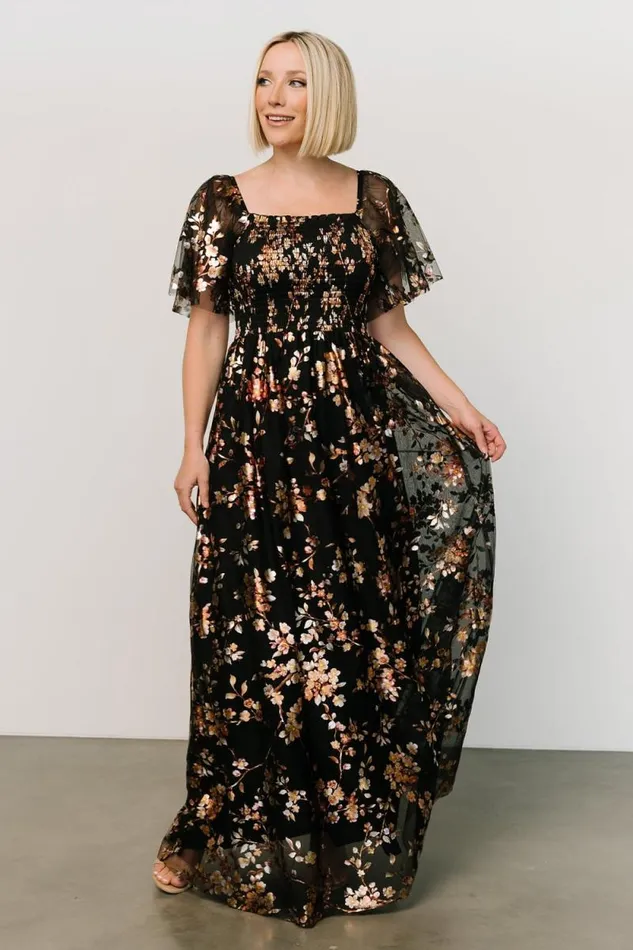 Women Cassandra Tulle Maxi Dress Black Blossom Baltic Born The Guest Edit Women Cassandra Tulle Maxi Dress Black Blossom Baltic Born The Guest Edit