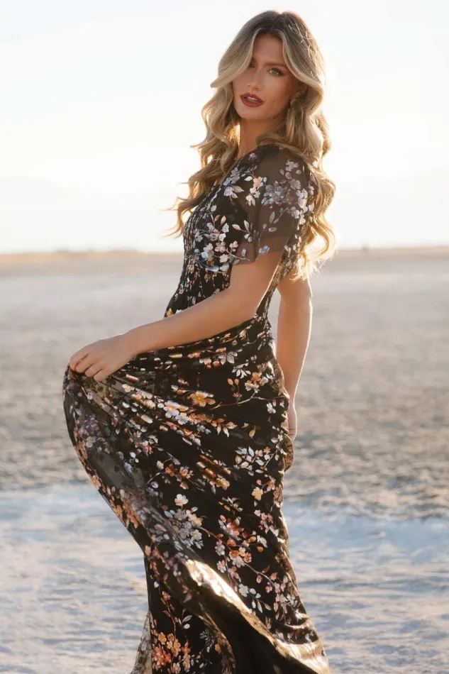 Women Cassandra Tulle Maxi Dress Black Blossom Baltic Born The Guest Edit Women Cassandra Tulle Maxi Dress Black Blossom Baltic Born The Guest Edit
