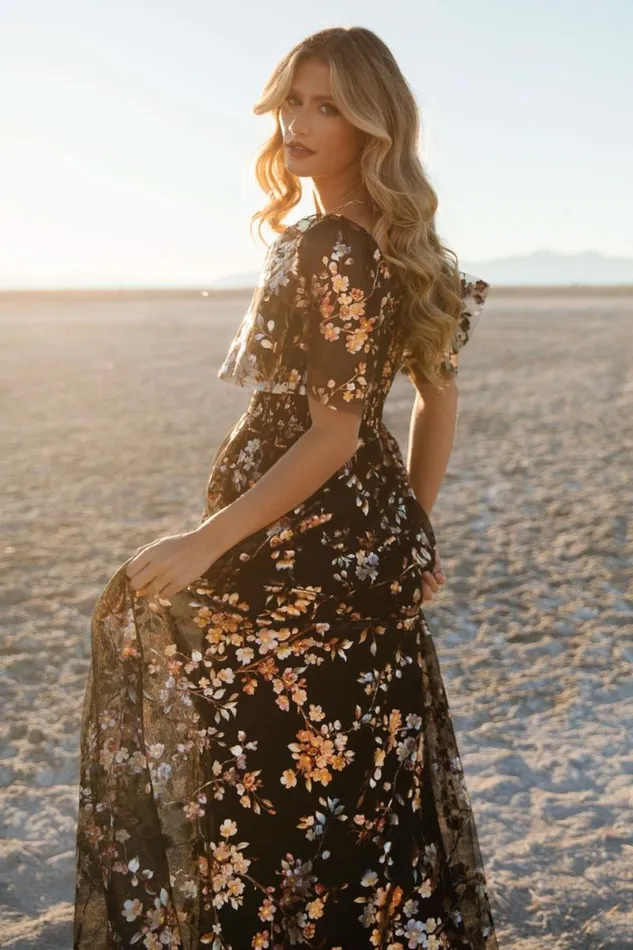 Women Cassandra Tulle Maxi Dress Black Blossom Baltic Born The Guest Edit Women Cassandra Tulle Maxi Dress Black Blossom Baltic Born The Guest Edit