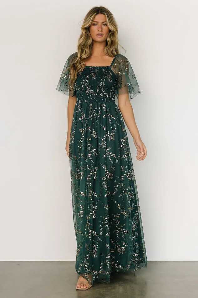 Women Cassandra Tulle Maxi Dress Green Gold Baltic Born The Guest Edit
