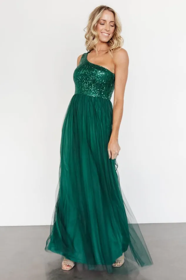Women Celebration One Shoulder Maxi Dress Green Baltic Born Tulle Styles