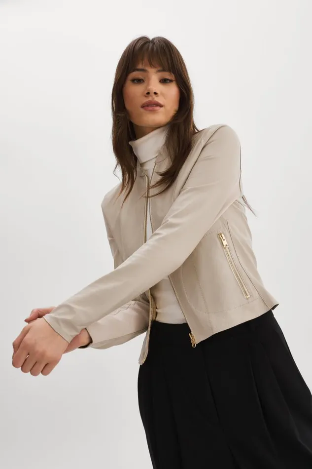 Women CHAPIN Reversible Leather Bomber Bonegold LAMARQUE Bombers