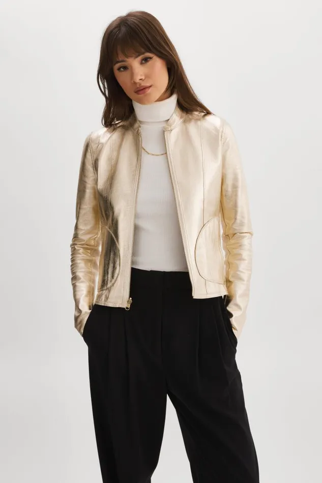 Women CHAPIN Reversible Leather Bomber Bonegold LAMARQUE Bombers Women CHAPIN Reversible Leather Bomber Bonegold LAMARQUE Bombers