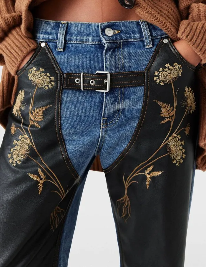 Women Chaps Embroidered StraightLeg Jeans Blue Stella McCartney Pants And Shorts
