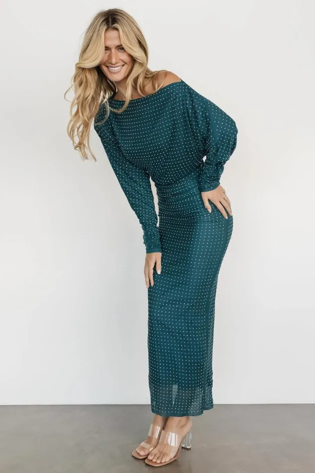 Women Charlize Rhinestone Maxi Dress Peacock Baltic Born Embellished and Sequined Women Charlize Rhinestone Maxi Dress Peacock Baltic Born Embellished and Sequined