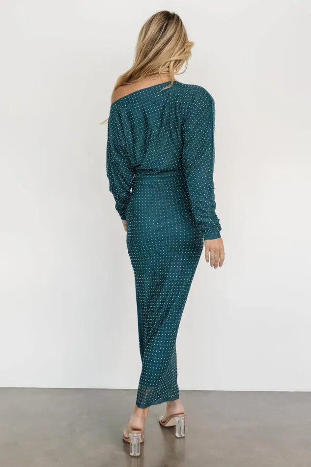 Women Charlize Rhinestone Maxi Dress Peacock Baltic Born Embellished and Sequined Women Charlize Rhinestone Maxi Dress Peacock Baltic Born Embellished and Sequined