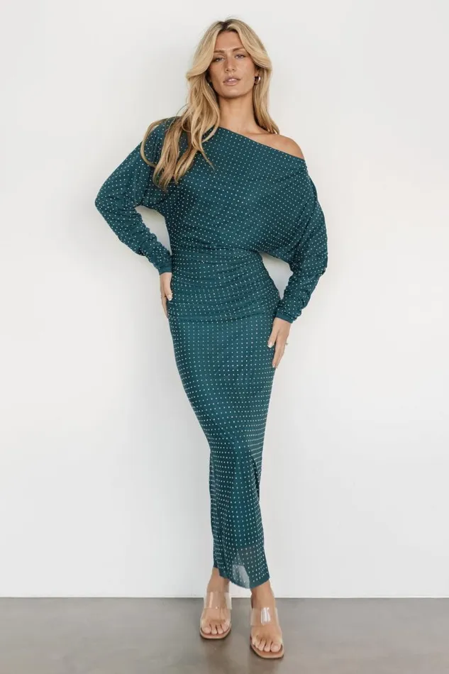 Women Charlize Rhinestone Maxi Dress Peacock Baltic Born Embellished and Sequined Women Charlize Rhinestone Maxi Dress Peacock Baltic Born Embellished and Sequined