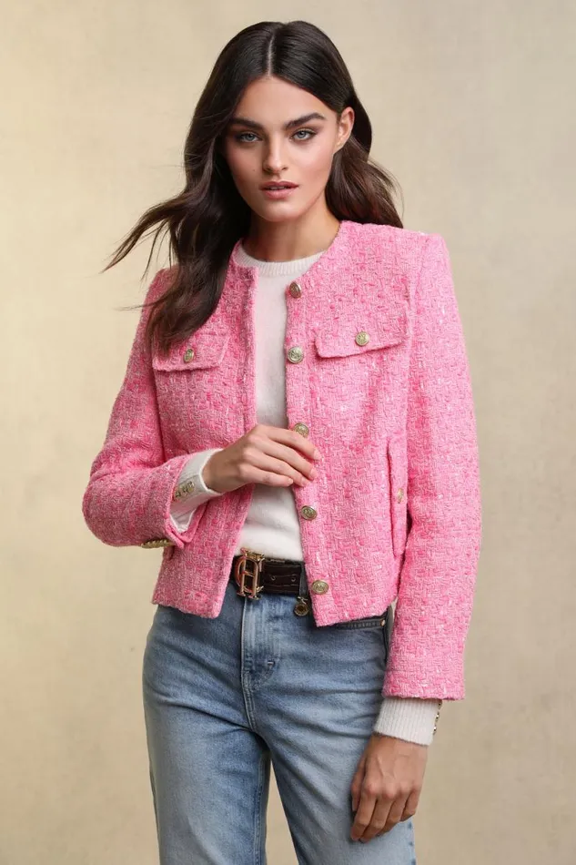 Women Chelsea Jacket Pop Pink Boucle Holland Cooper Tailoring