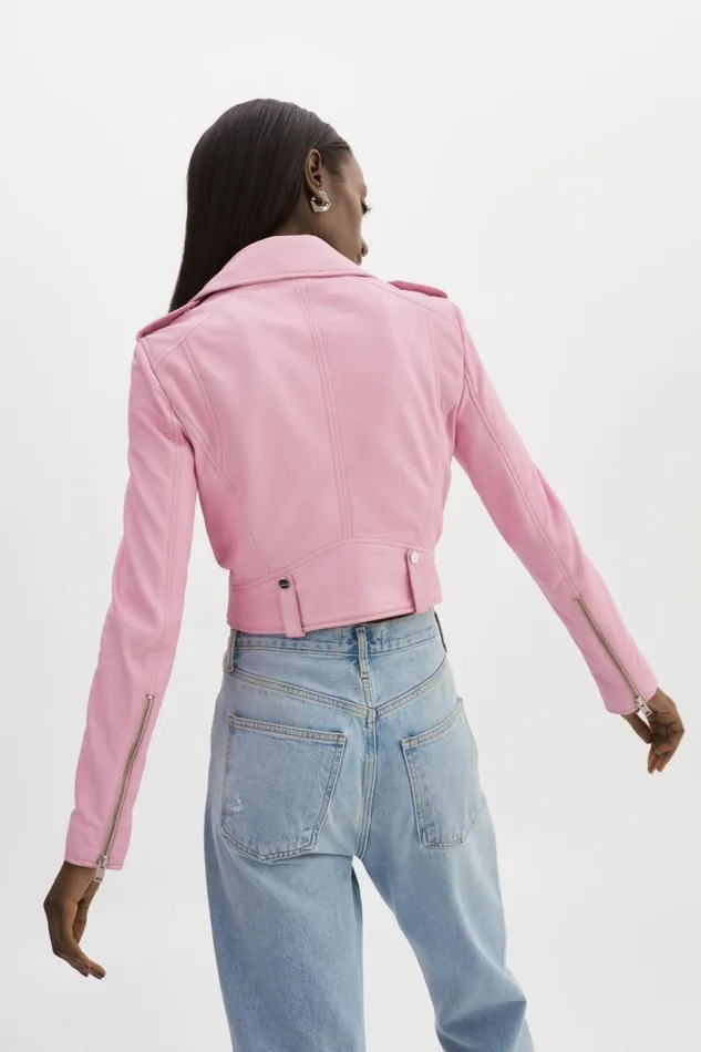 Women CIARA Leather Crop Biker Jacket Orchid Pink LAMARQUE Leather Jackets