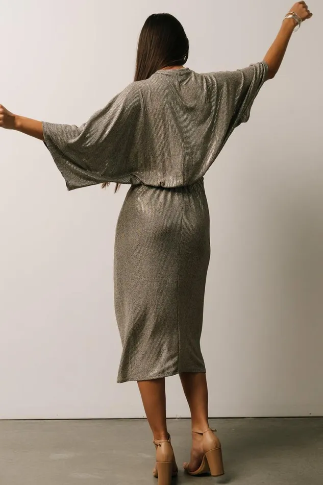 Women Ciara Ruched Midi Dress Silver Metallic Baltic Born Midi Dresses Women Ciara Ruched Midi Dress Silver Metallic Baltic Born Midi Dresses