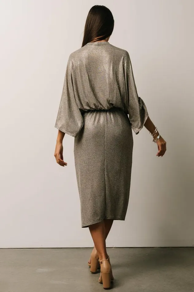 Women Ciara Ruched Midi Dress Silver Metallic Baltic Born Midi Dresses Women Ciara Ruched Midi Dress Silver Metallic Baltic Born Midi Dresses