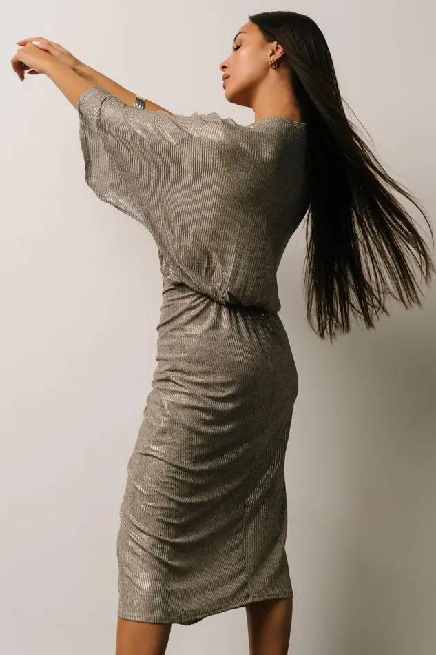 Women Ciara Ruched Midi Dress Silver Metallic Baltic Born Midi Dresses Women Ciara Ruched Midi Dress Silver Metallic Baltic Born Midi Dresses