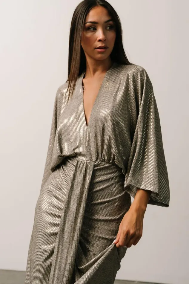 Women Ciara Ruched Midi Dress Silver Metallic Baltic Born Midi Dresses Women Ciara Ruched Midi Dress Silver Metallic Baltic Born Midi Dresses