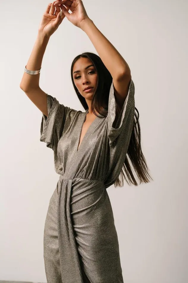 Women Ciara Ruched Midi Dress Silver Metallic Baltic Born Midi Dresses Women Ciara Ruched Midi Dress Silver Metallic Baltic Born Midi Dresses