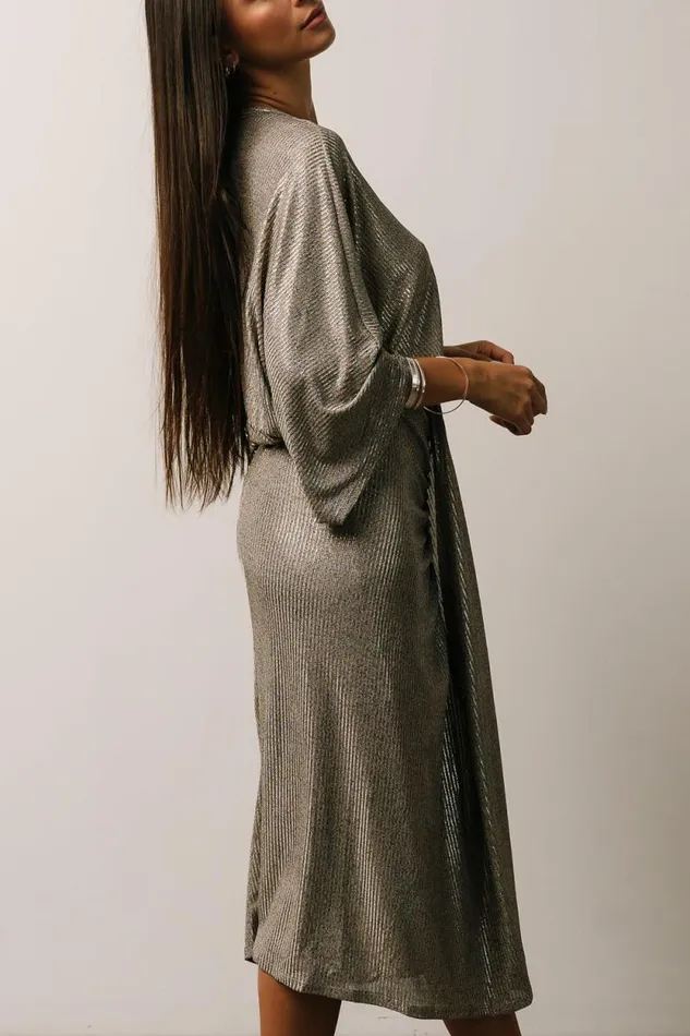 Women Ciara Ruched Midi Dress Silver Metallic Baltic Born Midi Dresses Women Ciara Ruched Midi Dress Silver Metallic Baltic Born Midi Dresses