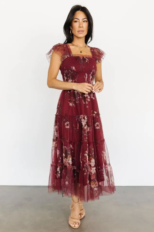 Women Clementine Tulle Midi Dress Wine Multi Baltic Born Midi Dresses