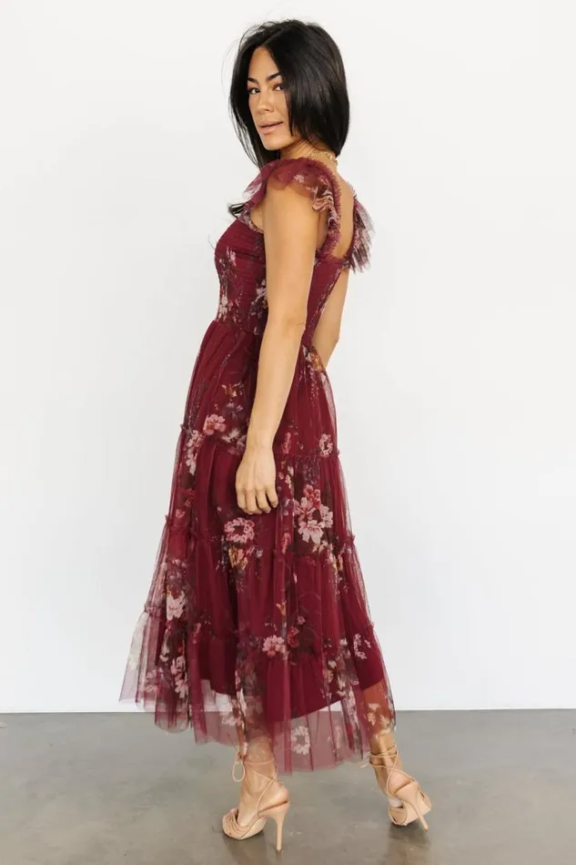 Women Clementine Tulle Midi Dress Wine Multi Baltic Born Midi Dresses Women Clementine Tulle Midi Dress Wine Multi Baltic Born Midi Dresses