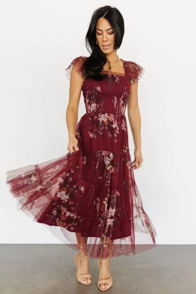 Women Clementine Tulle Midi Dress Wine Multi Baltic Born Midi Dresses Women Clementine Tulle Midi Dress Wine Multi Baltic Born Midi Dresses