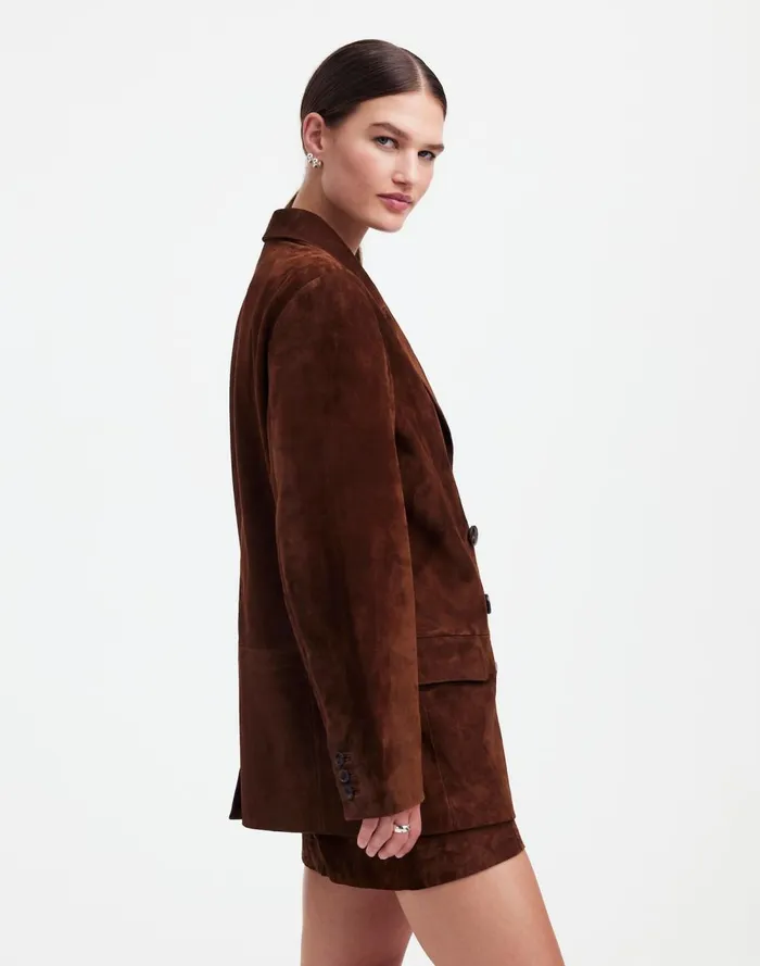 Women Coats Jackets Madewell Alexa Chung For Madewell DoubleBreasted Blazer In Suede Dark Roast Suede