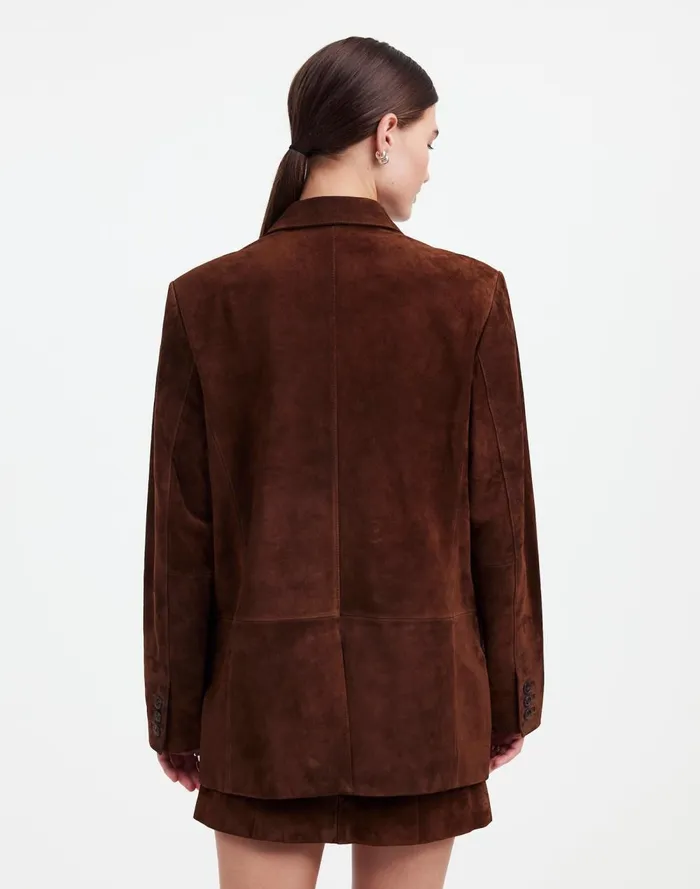 Women Coats Jackets Madewell Alexa Chung For Madewell DoubleBreasted Blazer In Suede Dark Roast Suede
