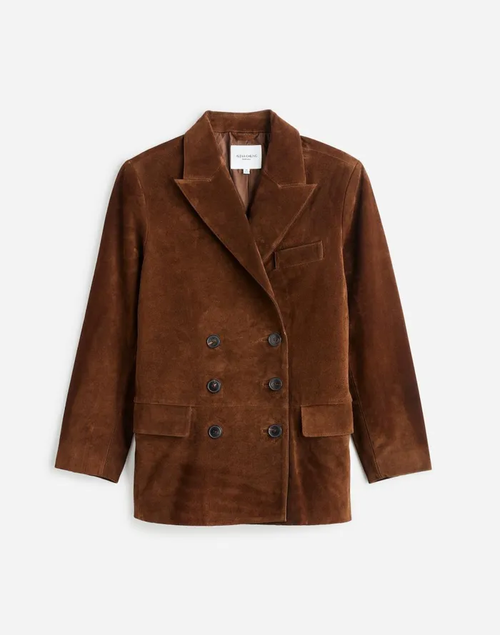Women Coats Jackets Madewell Alexa Chung For Madewell DoubleBreasted Blazer In Suede Dark Roast Suede