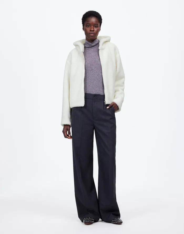 Women Coats Jackets Madewell Sherpa ZipFront Bomber Jacket Winter White