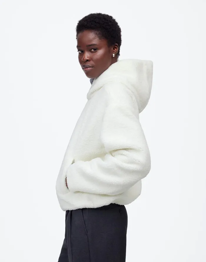 Women Coats Jackets Madewell Sherpa ZipFront Bomber Jacket Winter White