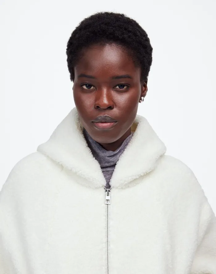 Women Coats Jackets Madewell Sherpa ZipFront Bomber Jacket Winter White