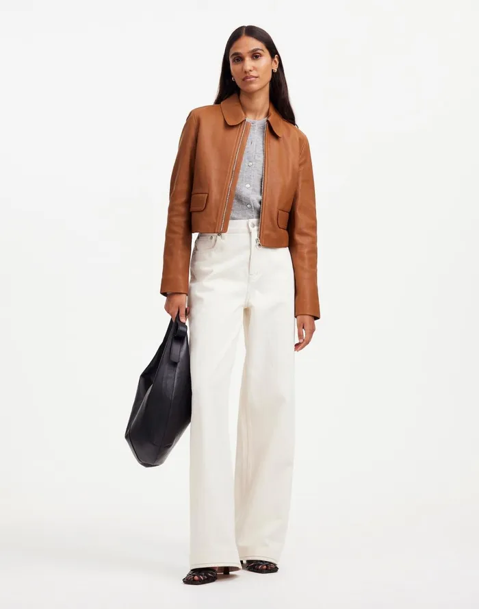 Women Coats Jackets Madewell Shrunken ZipFront Jacket In Leather Cinnamon Stick