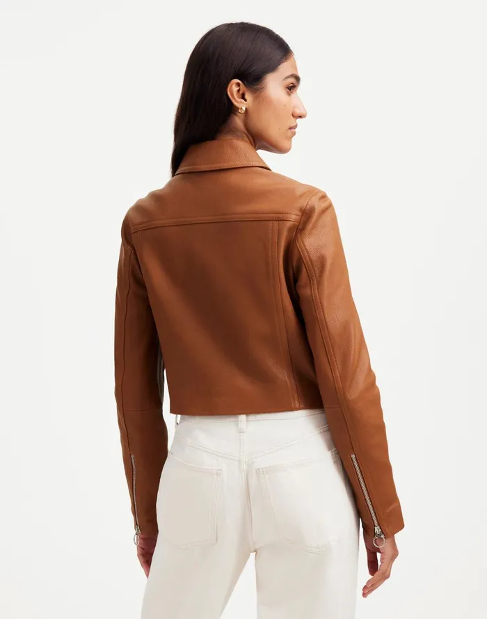 Women Coats Jackets Madewell Shrunken ZipFront Jacket In Leather Cinnamon Stick