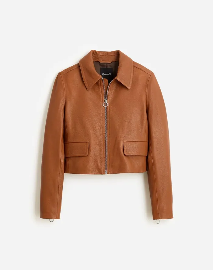 Women Coats Jackets Madewell Shrunken ZipFront Jacket In Leather Cinnamon Stick