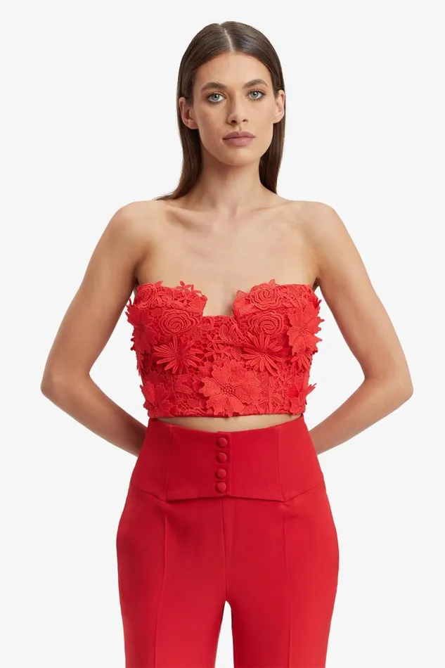 Women Corsets Bardot Brias Lace Bustier In Fire Red Fire Red