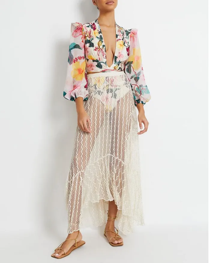 Women CoverUps PatBO Lace Beach Skirt FINAL SALE Vanilla