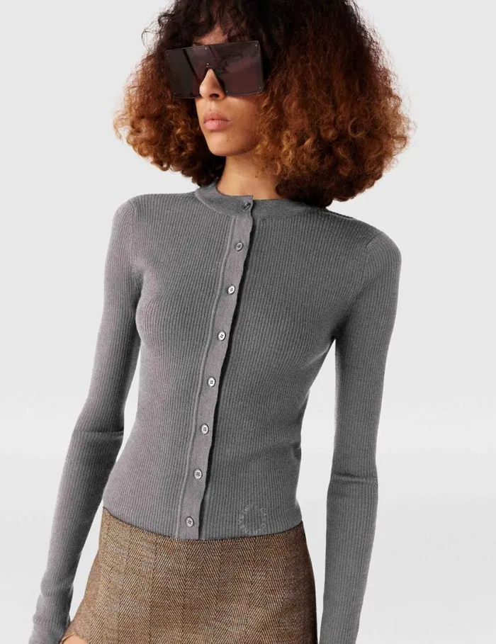 Women Crewneck LongSleeve Cardigan Smoke Grey Stella McCartney Knitwear Women Crewneck LongSleeve Cardigan Smoke Grey Stella McCartney Knitwear