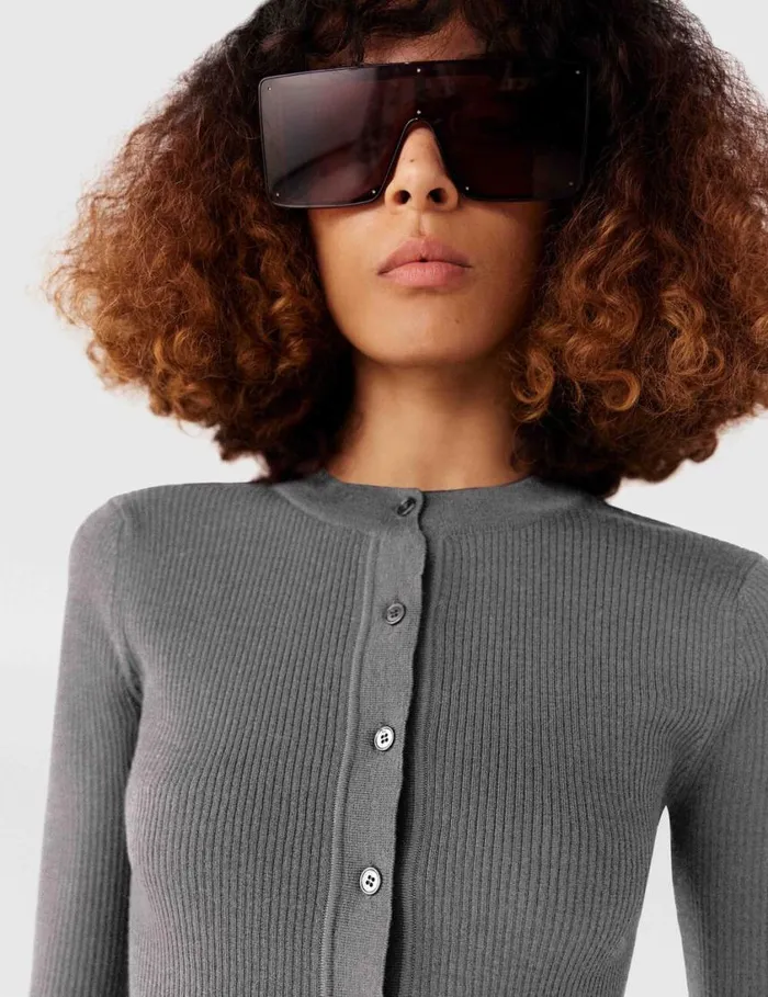 Women Crewneck LongSleeve Cardigan Smoke Grey Stella McCartney Knitwear Women Crewneck LongSleeve Cardigan Smoke Grey Stella McCartney Knitwear