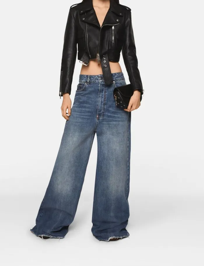 Women Cropped Alter Mat Biker Jacket Black Leather Stella McCartney Coats And Jackets